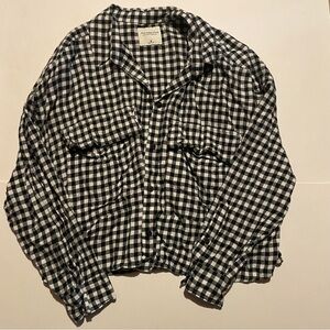 black & white checkered cropped button up from abercrombie & fitch